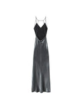 Znbbw TRAF Chic V-neck Women Bodycon Dress Metallic Luxury Dress Back With Zipper Leg Stretch Midi Evening Party Dress Women