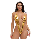 Znbbw bikini swimwear women swimsuit one piece biquini bikinis Patent leather Bright color V type Halter String Lace Thong spa