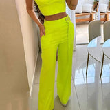 Znbbw Sets For Women 2 Pieces Summer Sexy Strap V Neck Sleeveless Bare Waist Solid Short Top Casual Loose Pants Sets Streetwear