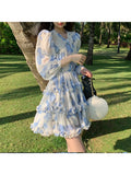 znbbw Dress Sexy Hollow Out Backless Single-breasted Floral Dress Vestido Feminino V-neck Puff Sleeve Ruffles Sweet bohemia Robe