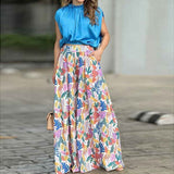 znbbw Street Fashion Commute Ladies Suits Elegant Solid Blouse + High Waist Print Wide Leg Pants Women Two Piece Set Sexy Outfits