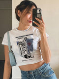 Znbbw skull baby tee top summer gothic white aesthetic cropped o-neck top 200s punk hip hop streetwear Vintage crop top women Cute