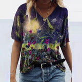 Znbbw 3D Floral Print T-shirts Women Fashion Short Sleeve Loose Tops Casual V-neck High Street Tee Plus Size Top Streetwear