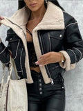 Znbbw Elegant PU Faux Leather Jackets Women Thick Warm Lapel Outwear Female Loose Long Sleeeve Coat 2023 New Year Winter Tops