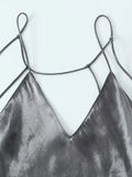 Znbbw TRAF Chic V-neck Women Bodycon Dress Metallic Luxury Dress Back With Zipper Leg Stretch Midi Evening Party Dress Women
