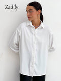 znbbw 2023 Spring Minimalist Full Sleeve Women White Shirt Oversize Button Up Woman Tunic Blouse Work Female Clothing Tops