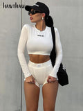 Znbbw Women Long Sleeve Crop Tops Shorts Pants Two Piece Sets Tracksuit 2023 Autumn Clothes Wholesale Items For Business