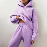 Znbbw Women's Tracksuit Casual Solid Long Sleeve Hooded Sport Suits Autumn Warm Hoodie Sweatshirts and Long Pant Fleece Two Piece Sets