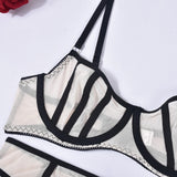 Znbbw Sensual Lingerie Seamless Bra 3-Piece Nude Underwear Without Censorship Bilizna Set Of Sex Sheer Lace Garter Belt Sets