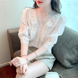 Znbbw New Lace V-Neck White Blouse Shirt Short Sleeve Blouse Women Blusas Mujer De Moda 2023 Verano Women Tops Blouses G471