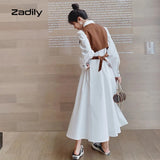 znbbw Spring Office Lady Two-piece suit Work Maxi Dress Women Long Sleeve Stripe Button Up Shirt Dresses Free Shipping Vestidos