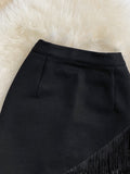 Znbbw Waist Fringed Short Skirt Women's Summer 2023 New Style Black Irregular Elastic Hip Skirt Anti-glare Skirt KK1744