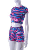 znbbw Summer Sexy Stripped Print Crop Top And Shorts Sets Club Outfit For Women 2023 Short Sleeve 2 Two Piece Sets Female