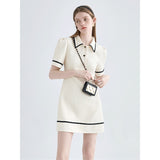 znbbw Women&#39;s Summer Puff Sleeves Turndown Collar Polo Shirt Dress French Cute Classic Preppy Style Golf Tennis Mini Dresses Y2K