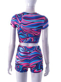 znbbw Summer Sexy Stripped Print Crop Top And Shorts Sets Club Outfit For Women 2023 Short Sleeve 2 Two Piece Sets Female