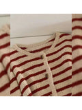 znbbw Casual Vintage Striped Women Sweater 2023 New Western Style Warm Knitted Female Cardigan Loose O Neck Ladies Short Tops