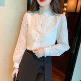 Znbbw Stand Collar Apricot Chiffon Blouse Shirt Women Tops Shirts Blusas Mujer De Moda 2023 Long Sleeve Blouse Women Blusa H16