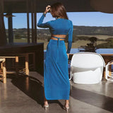 znbbw New Long Sleeve Bandage Dress Sets Elegant Women Top And Skirts Sexy Club Split Skirts Two Piece Set Summer Fashion Outfits