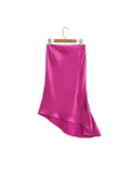 Znbbw Women Elegant Solid Side Irregular Midi Skirt Female Summer Vestidos