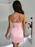 Znbbw Satin Spaghetti Strap Sexy Mini Dress Women Robe Summer New Deep V Neck Sleeveless backless Club Party Dress Vestido