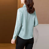 Znbbw Women Shirts And Blouses Fashion Chic Jacquard Blouse Elegant Office Lady OL Soft Draped Satin Shirt Casual Basic Tops Women