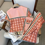 znbbw Sweet Vintage Classic Two-piece Suit Women's Summer New Fashion Print Beaded Short Top+Casual Wide-leg Pants 2-piece Set