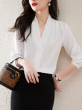 Znbbw Women Blouses Office Lady Work Wear Black White Shirts Elegant Long Sleeve V-Neck Female Clothing Bottoming Tops