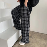 Znbbw Men Pants Black Women Plaid Trousers Casual Oversize Loose Wide Leg Trouser Harajuku Hip-hop All-match Streetwear S-4XL