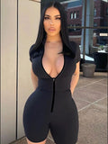 Znbbw Sculpting Playsuit Women Sexy Short Sleeve Waist Corset Rompers Jumpsuits Femme Zip Body-Shaping One Piece Outfits