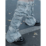 Znbbw Women Leg Warmers Knee-Length Buckled Denim Leggings Stylish Jean Foot Socks for Lady Goth