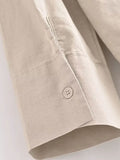 Znbbw TRAF Women Solid Side Split Linen Shirt Women Female Long Sleeve Kimono Smock Blouses Women Chic Tops