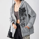 Znbbw Women Fall y2k Harajuku Hoodies 90s Vintage Graphics Wings Print Long Sleeve Oversized Sweatshirts Grunge Mall Goth Jackets