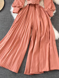 Znbbw Women 2023 spring French Elegant Waist Thin High Waist Square Collar Wide Leg Pleated Fashion Wide Leg Jumpsuit female D0716