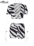 znbbw Summer Sexy 2 Two Piece Sets Outfit For Women 2023 Short Sleeve Crop Top And Short Pant Sets Zebra Stripe Sets Female