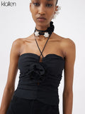 Znbbw Sexy Halter Camisole Women Wild Slim Solid Black Rose Crop Top Y2K Female Streetwear Night Club Wear Office Lady