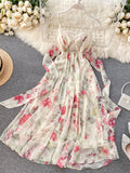 Znbbw Women's Beach Dress Goddess Seaside Vacation Style Sexy Open-back Strapless Bow Dress Super Fairy Print A-line Dress Y753