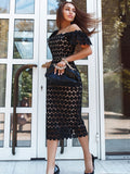 Znbbw Lace Sexy Bodycon Dress Back Zipper Short Sleeve White Black 2023 Summer Elegant Club Party Midi Dress