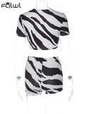 znbbw Summer Sexy 2 Two Piece Sets Outfit For Women 2023 Short Sleeve Crop Top And Short Pant Sets Zebra Stripe Sets Female