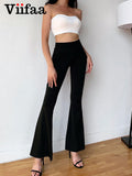 Znbbw Black Solid High Waist Skinny Flare Pants Women 2023 Ruched Back Slim Fit Femme Spring Stretchy Trousers