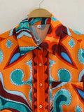 Znbbw TRAF Women 2023 Fashion Summer Printing Satin Texture Blouses Vintage Long Sleeve Button-up Female Shirts Chic Tops