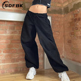 Znbbw Women Casual Baggy Cargo Pants Solid Low Waist Loose Streetwear Joggers Drawstring Y2K Chic Wide Leg Sweatpants Hippie Trousers