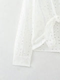 Znbbw TRAF Spring Summer Blouse Women White Casual Temperament All-match Embroidery Hollow Knot Shirt Women