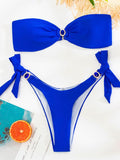 Znbbw Bikini Sexy Swimsuit Bikini Set Bandeau Women Swimwear Thong Shining Bathing Suits Swimming Suits Blue Beachwear