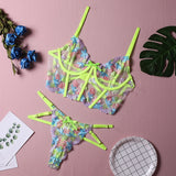 Znbbw Luxury Lingerie Sexy Floral Embroidery Set Woman 2 Pieces Underwire Bra Thongs Exotic Intimate Neon Green Underwear