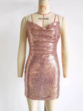 Znbbw Summer Women Black Friday Sexy Dress Sleeveless Sequin Dress Party Night Club Dress Metal Diamond Chain Sling Clothing