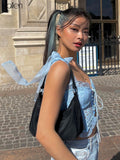 Znbbw Sexy Y2K Lace Up Mesh Bandage Crop Top For Women Summer New Office Lady Streetwear Slim Wild Solid See Through Camisole