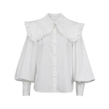Znbbw Ruffle White Women Blouse Peter Pan Collar Cotton Button Up Shirt Women Tops 2023 Fashion Loose Puff Sleeve Shirts 18738