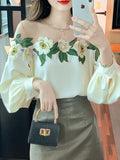 Znbbw Blouses Femme Long Sleeve Blouse Women Blusas Mujer De Moda 2023 Women Tops O-Neck Chiffon Blouse Shirt Tops Women E775