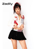 znbbw Y2K Bloodstain Print Long Sleeve Shirt Women Sexy Slim Button Female emo Crop Top Shirts 2023 Summer Club Blouse Tops