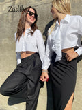 znbbw 2023 Spring Streetwear Long Sleeve Women Whiter Shirt Korea Style Y2K Minimalist Button Up Woman Crop Top Blouse Clothing